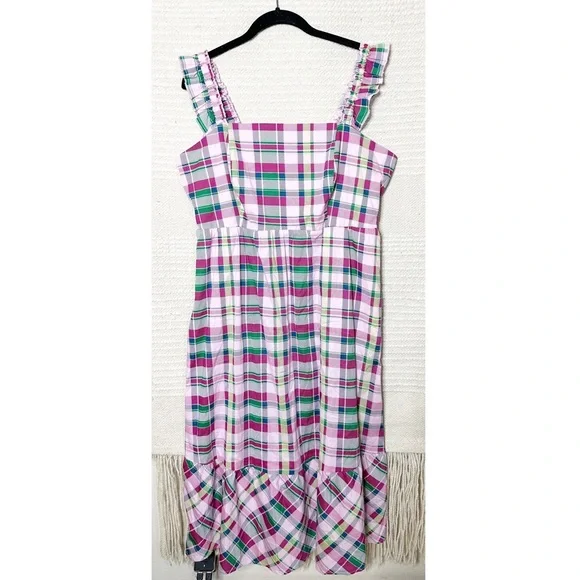 torrid | Dresses | Torrid Pink Green Plaid Mini Poplin Tiered Ruffle Strap  Midi Dress L | Poshmark
